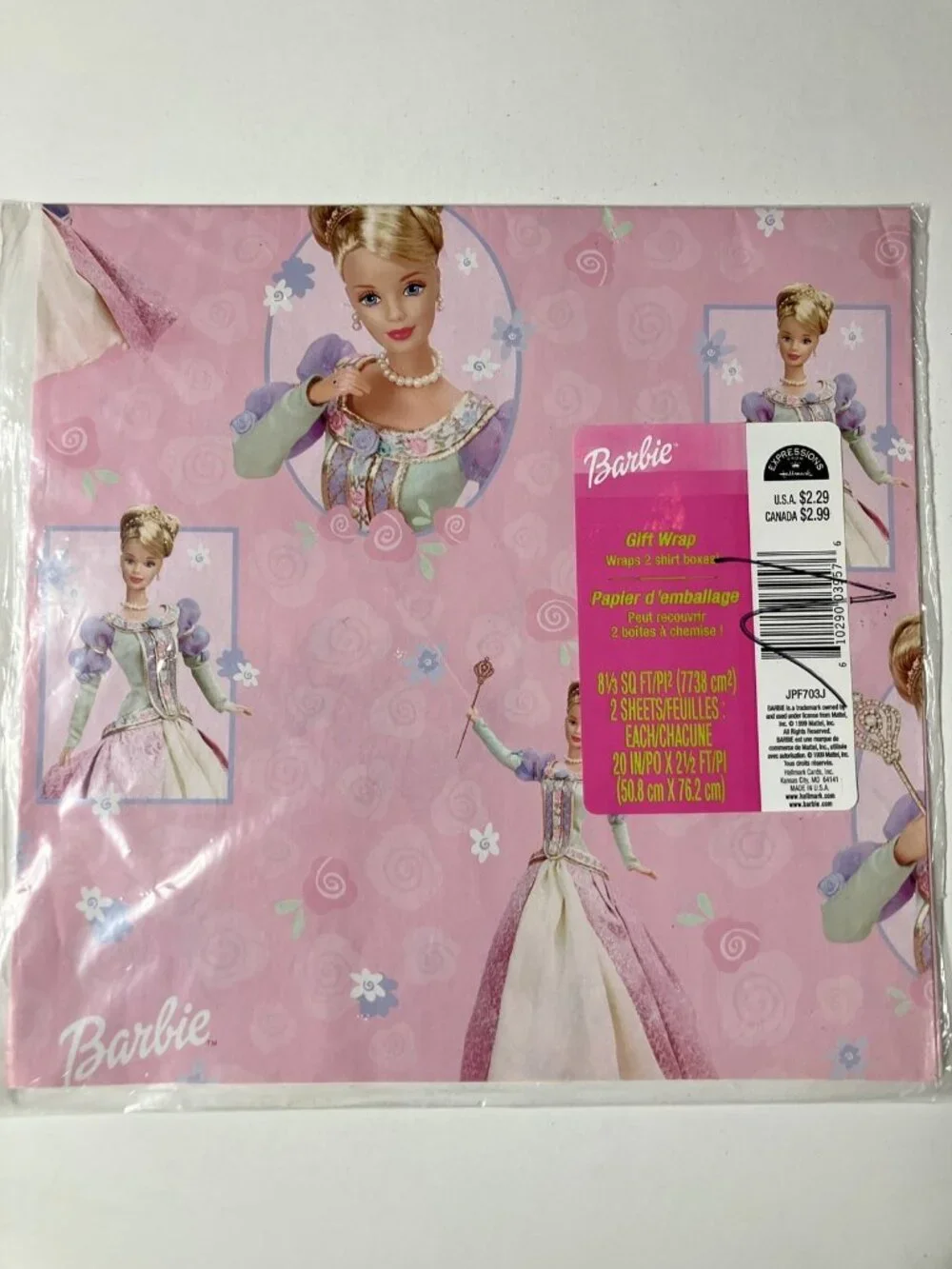 Vintage 1990s Barbie Gift Wrap Paper Lot of 2 Hallmark Birthday & Princess New